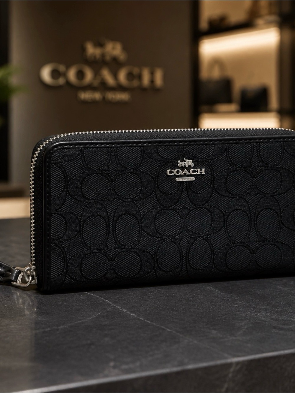 Coach Black Signature Zip Wallet